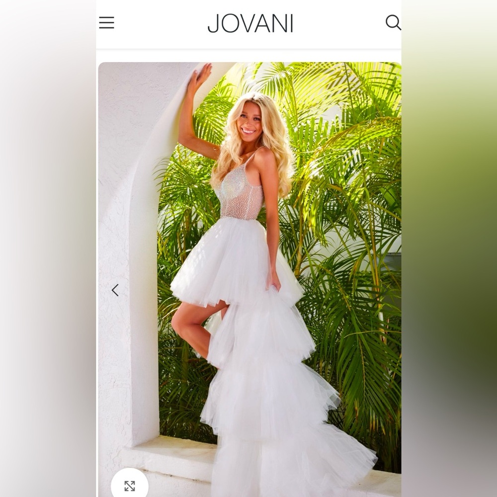 Jovani Beaded Swarovski High Low Gown